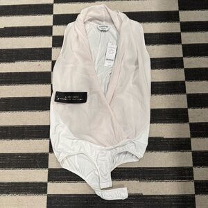 Bebe White and Cream Silk Wrap Bodysuit